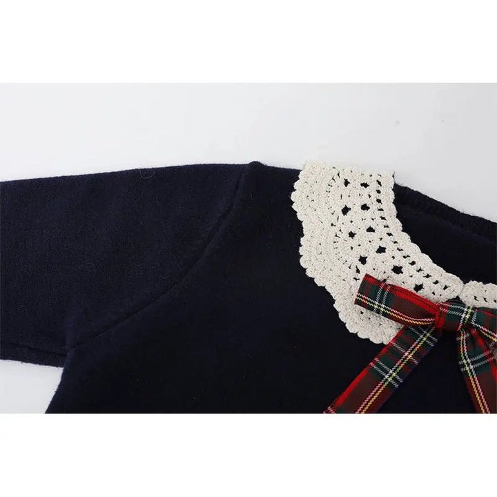 Bow Lace Collar Knitted Sweater and Skirt Set