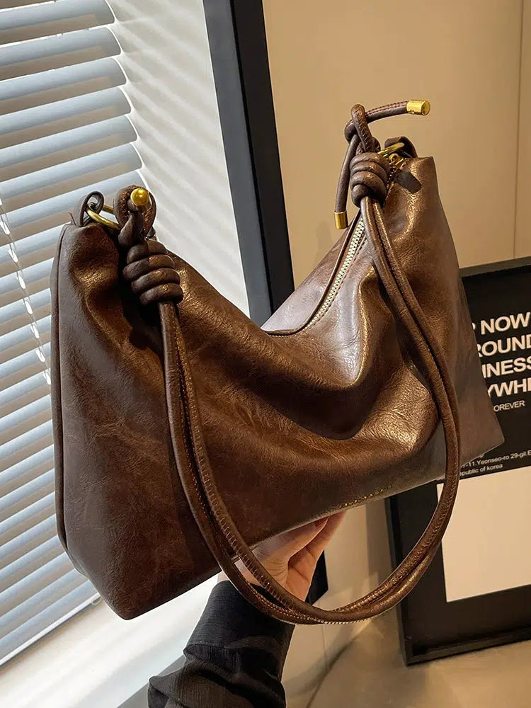 Knotted Handle Leather Tote Bag