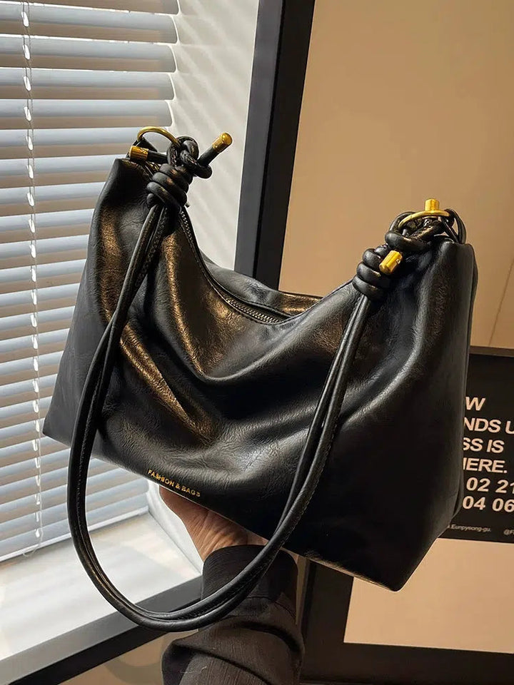 Knotted Handle Leather Tote Bag