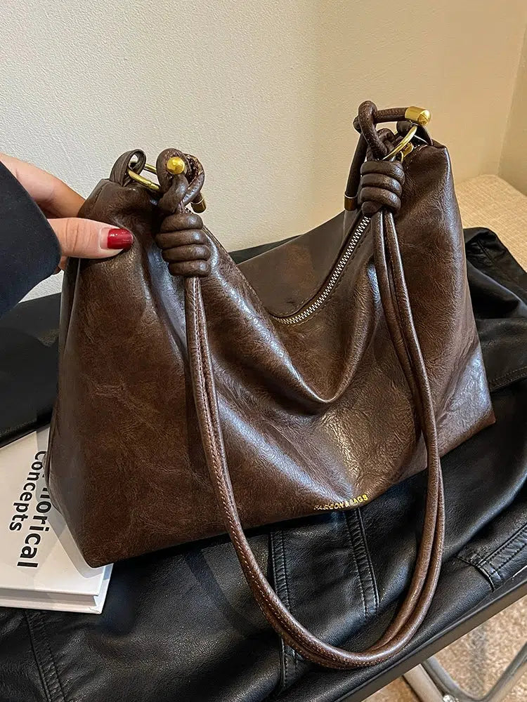 Knotted Handle Leather Tote Bag