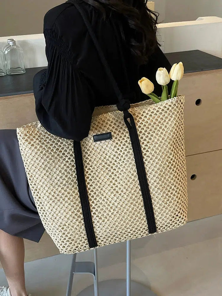 Knotted Handles Woven Tote Bag