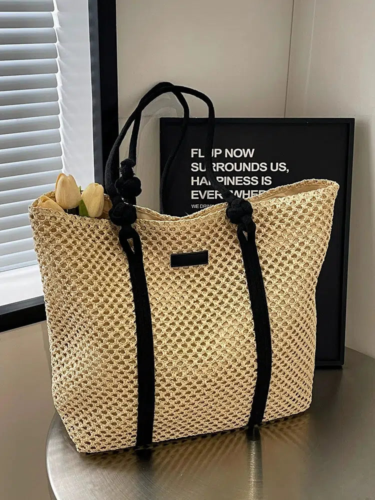 Knotted Handles Woven Tote Bag