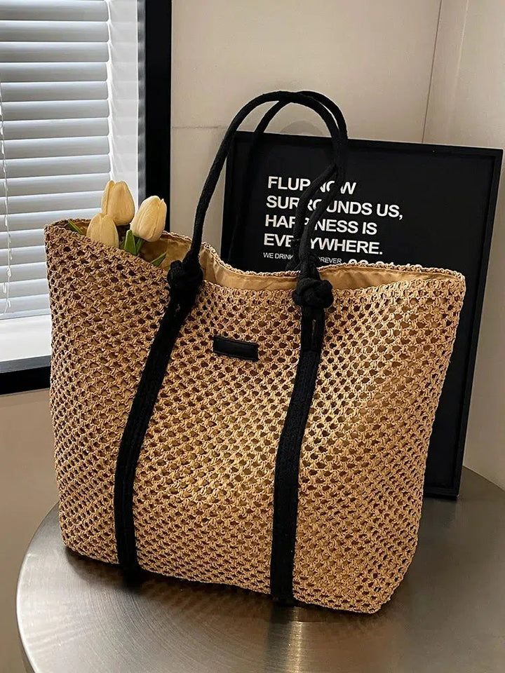 Knotted Handles Woven Tote Bag