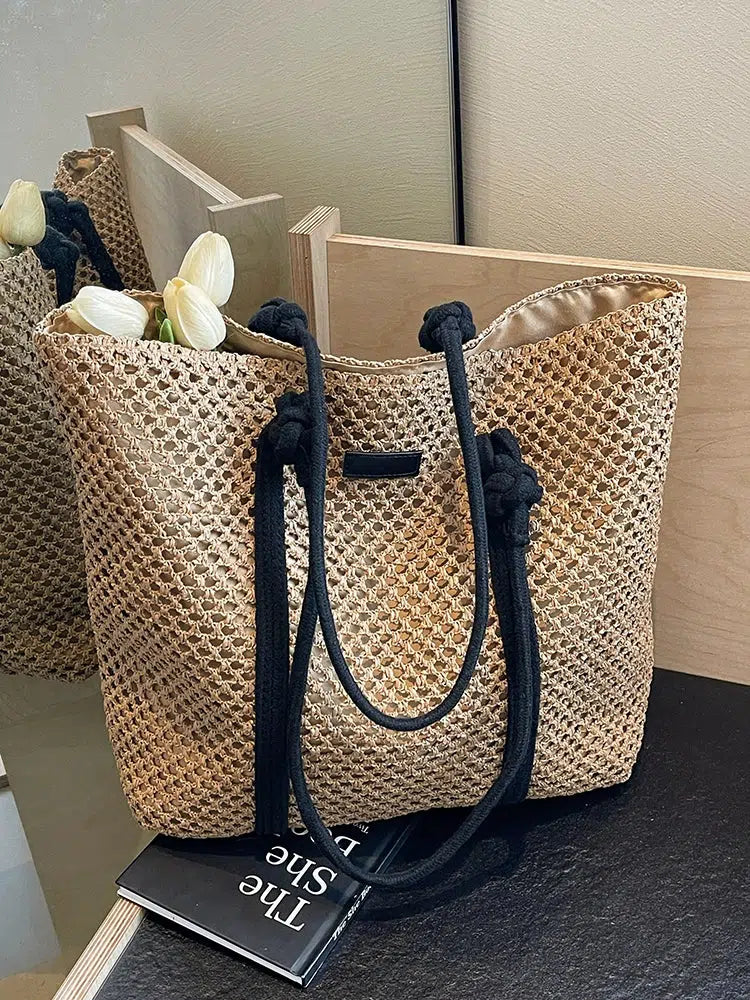 Knotted Handles Woven Tote Bag