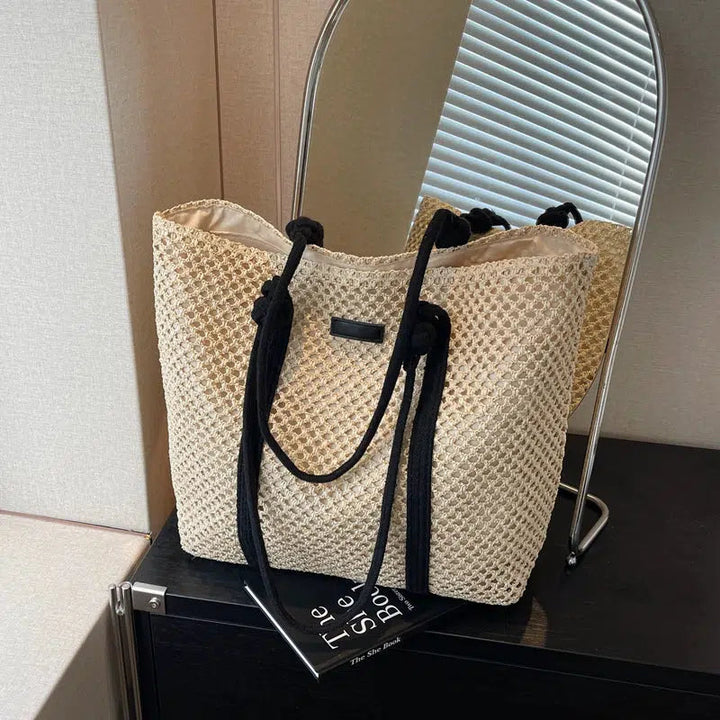 Knotted Handles Woven Tote Bag