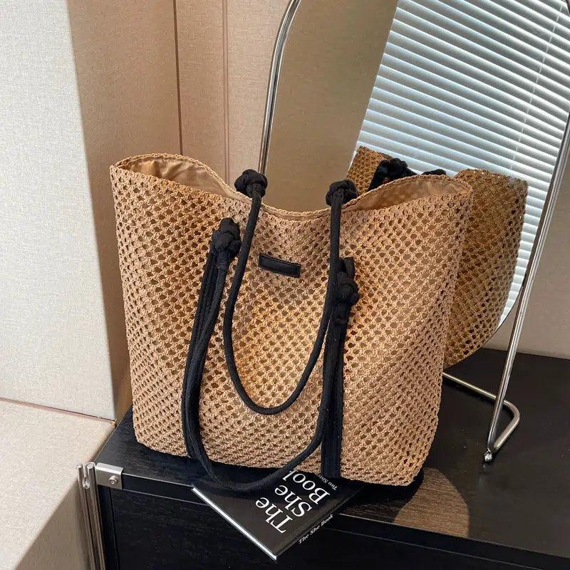 Knotted Handles Woven Tote Bag