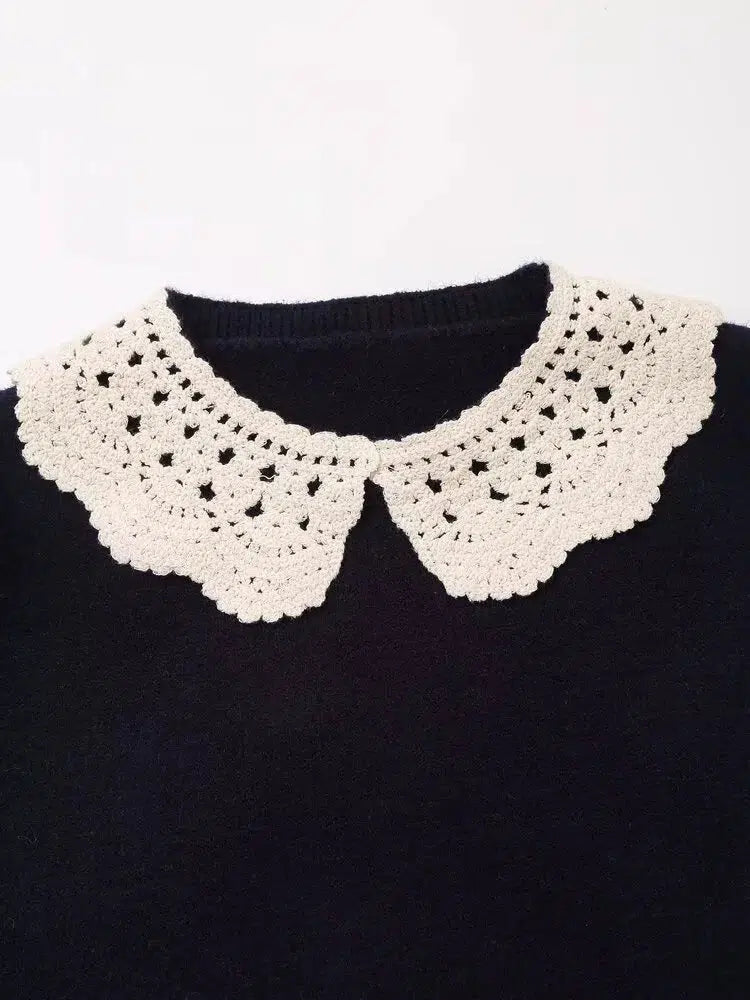 Lace Collar Knit Sweater Pleated Skirt Set