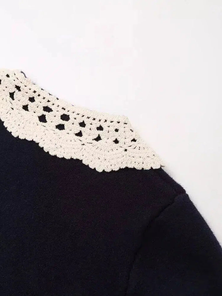 Lace Collar Knit Sweater Pleated Skirt Set