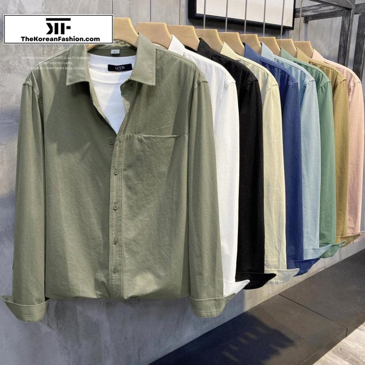 Lapel Slim-fit Spring Long-sleeved Basic Shirt