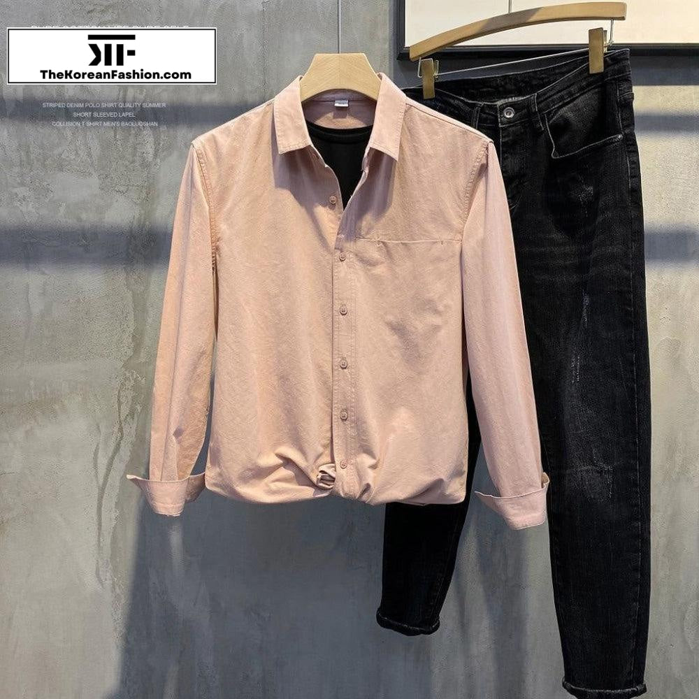 Lapel Slim-fit Spring Long-sleeved Basic Shirt