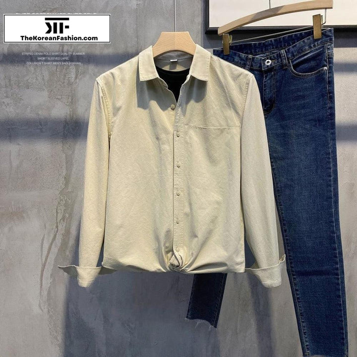 Lapel Slim-fit Spring Long-sleeved Basic Shirt