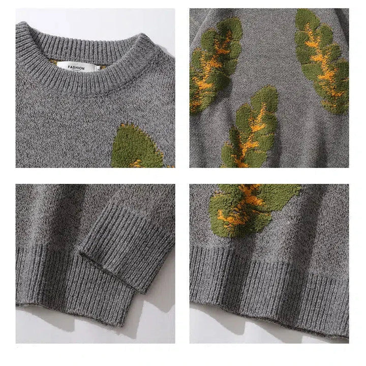 Leaf Pattern Knit Sweater