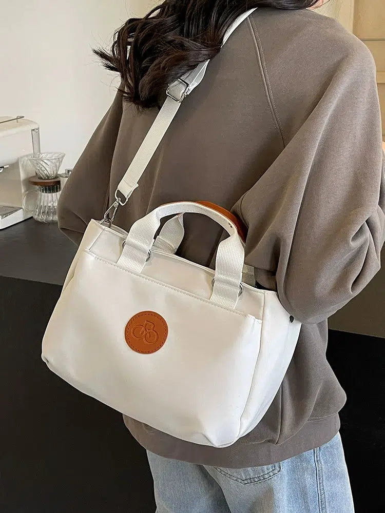 Leather Accents Canvas Tote Shoulder Bag