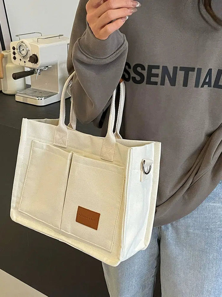 Leather Handle Canvas Tote Bag