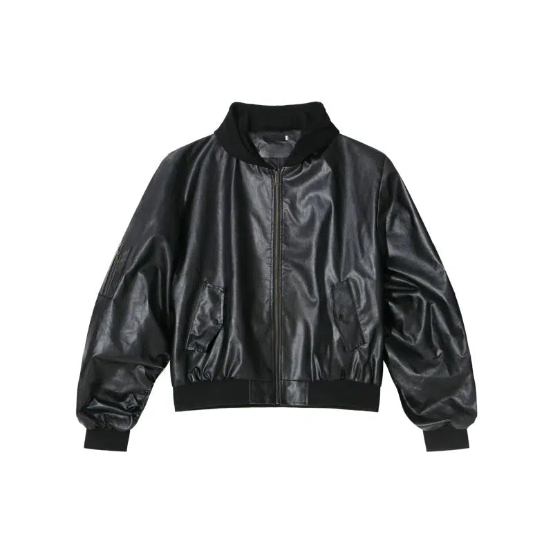 Leather Hooded Bomber Jacket