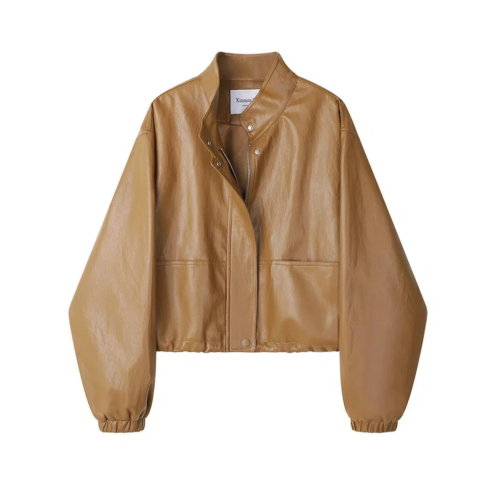 Retro Stand Collar Leather Jacket