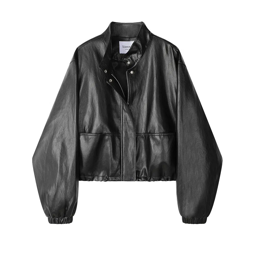 Retro Stand Collar Leather Jacket