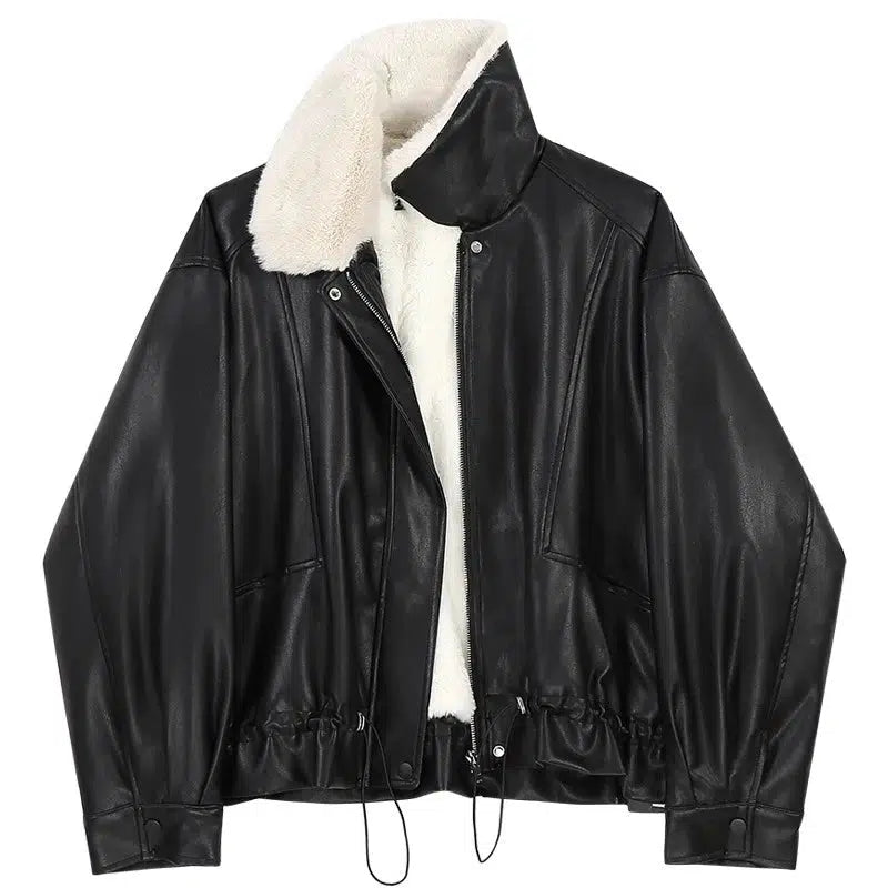 Fleece Lining Leather Jacket