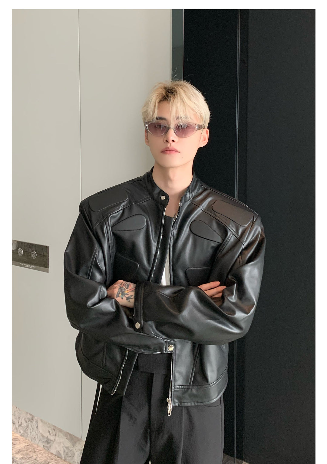 Leather Motorcycle Bomber Jacket (Shoulder Pads)