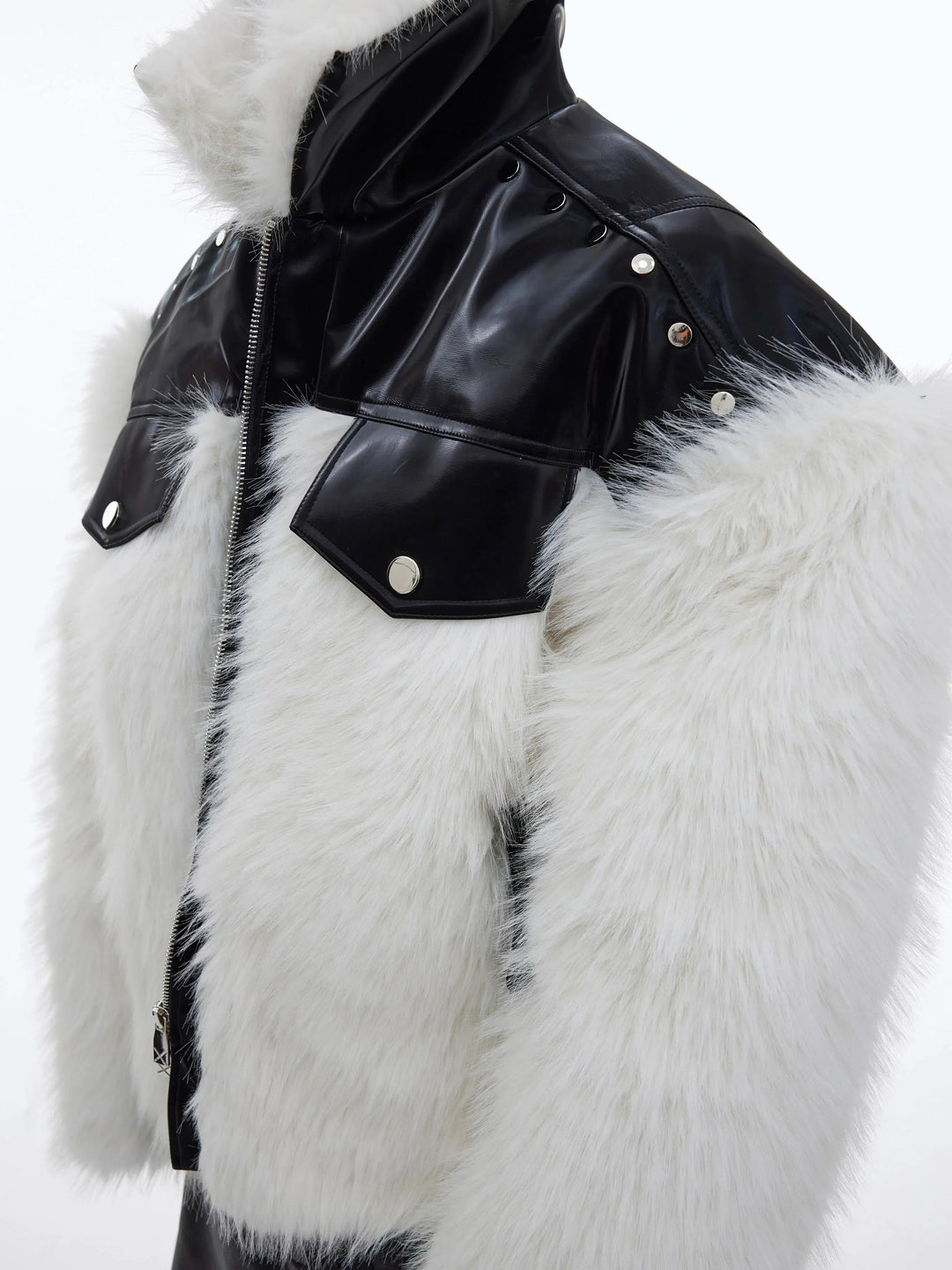 Leather Splicing Fur Plush Short Jacket