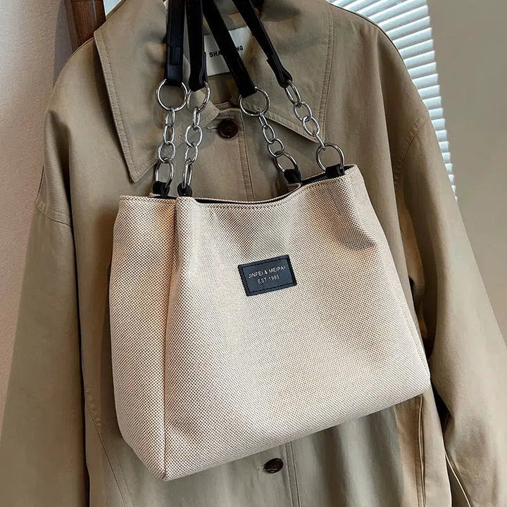 Leather Straps Canvas Tote Bag