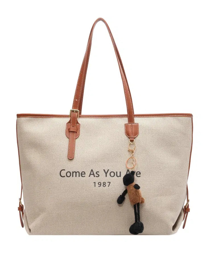 Leather Straps Canvas Tote Bag