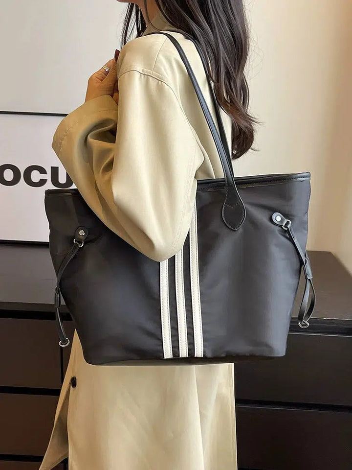 Leather Straps Striped Casual Tote Bag