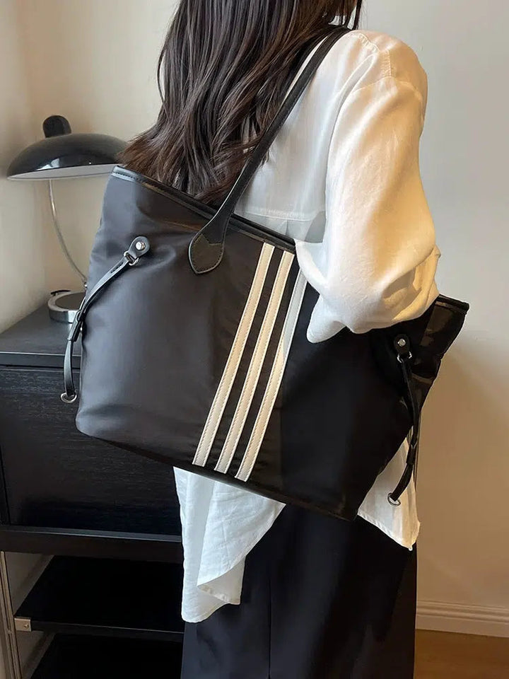 Leather Straps Striped Casual Tote Bag