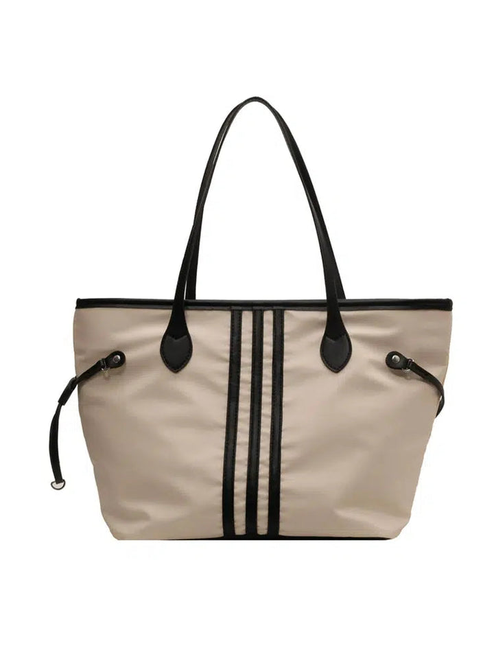 Leather Straps Striped Casual Tote Bag