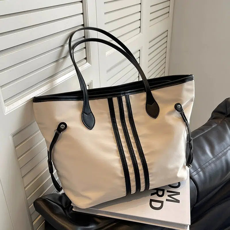 Leather Straps Striped Casual Tote Bag