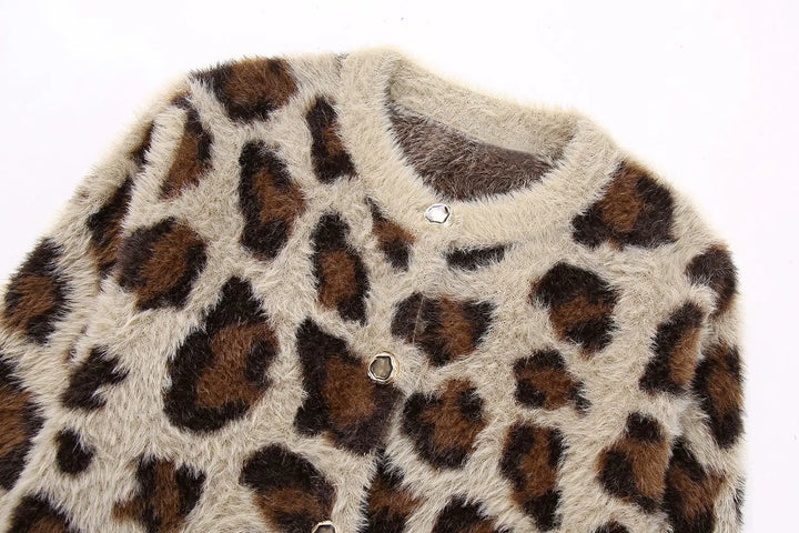 Leopard Print Knit Cardigan Sweater