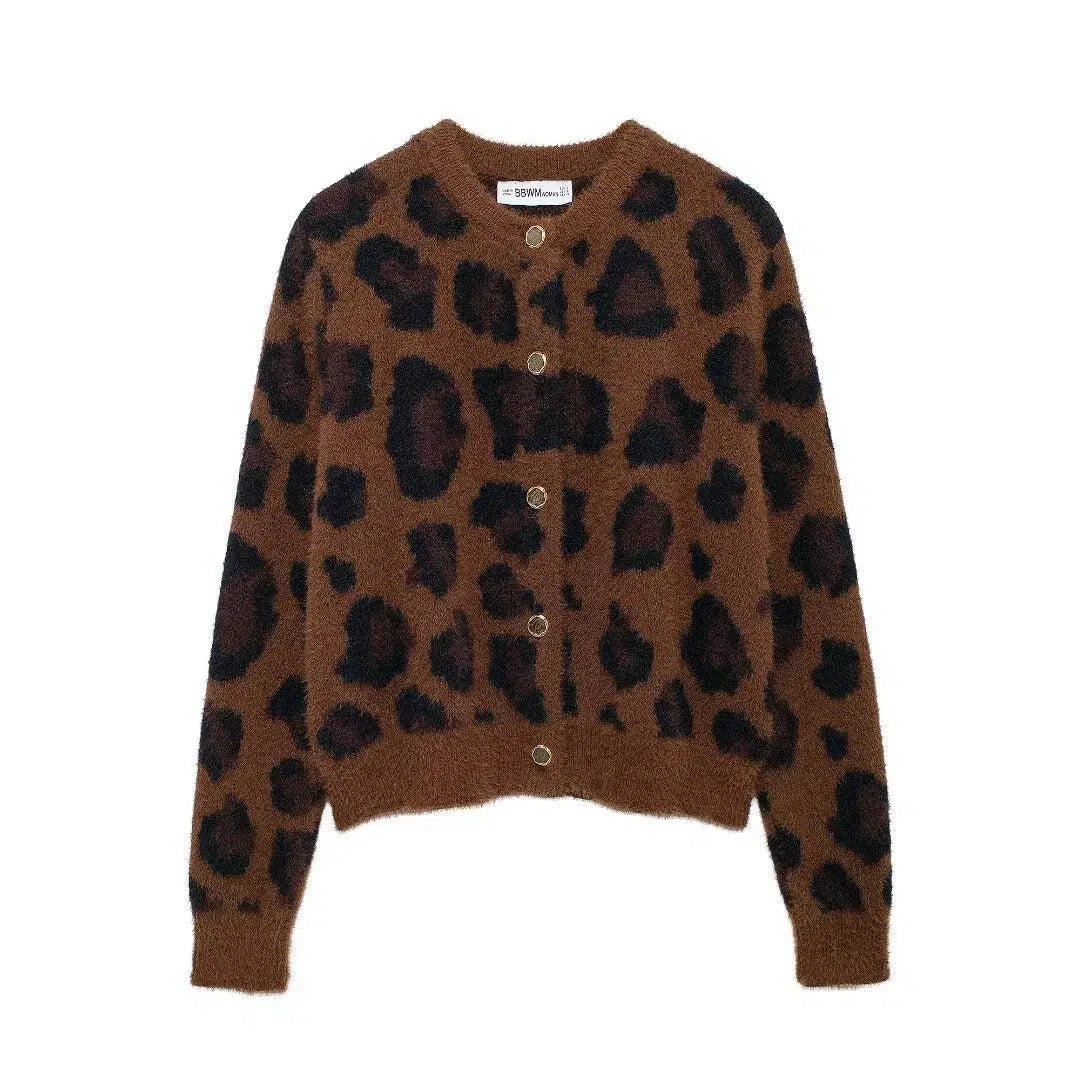 Leopard Print Knit Cardigan Sweater