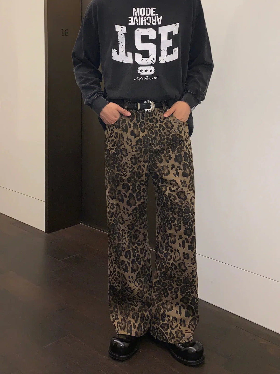 Leopard Print Straight-leg Jeans