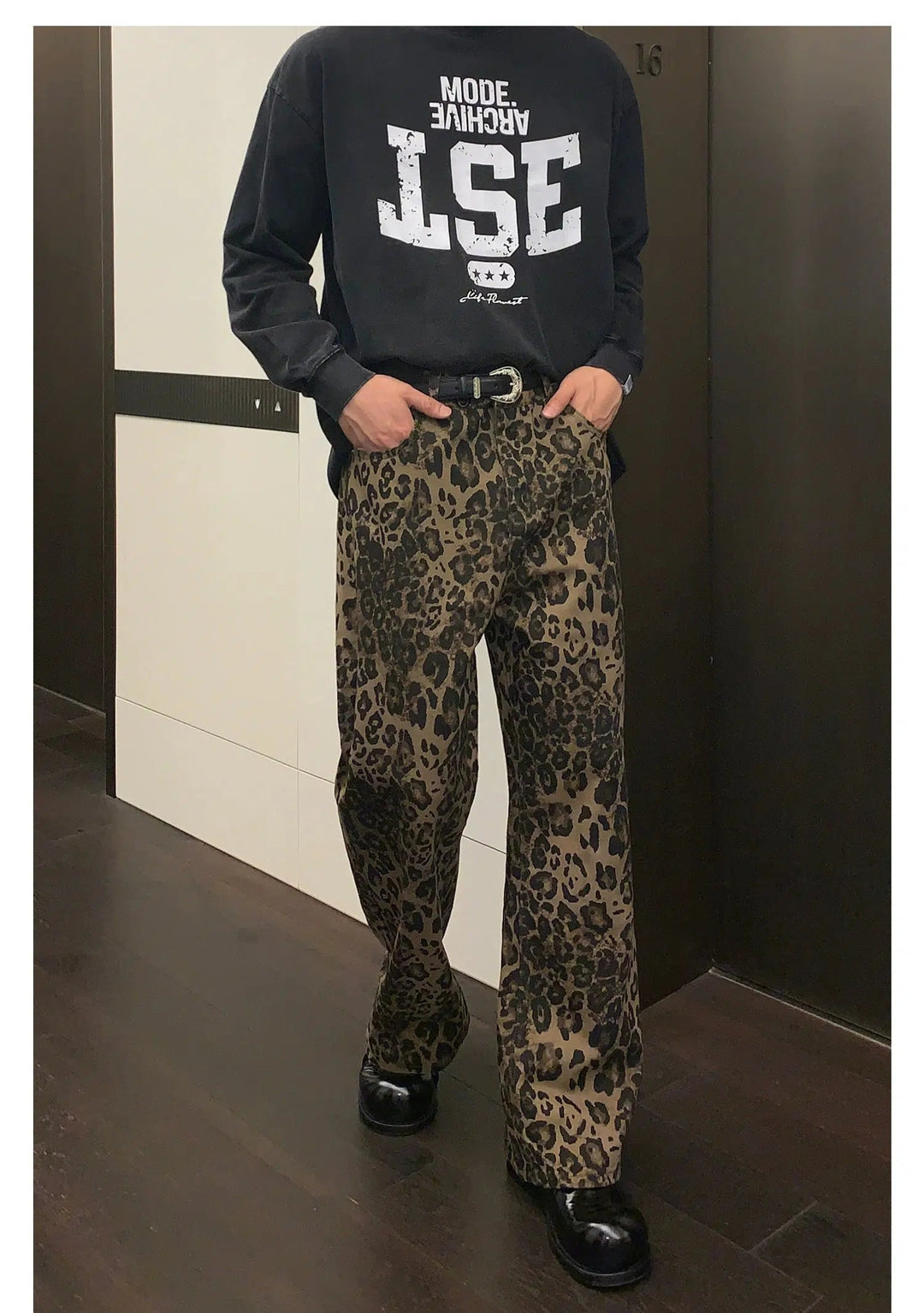 Leopard Print Straight-leg Jeans