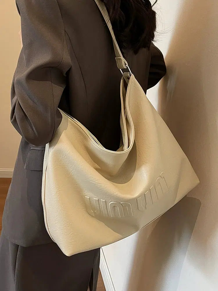 Letter Embossing Leather Tote Bag