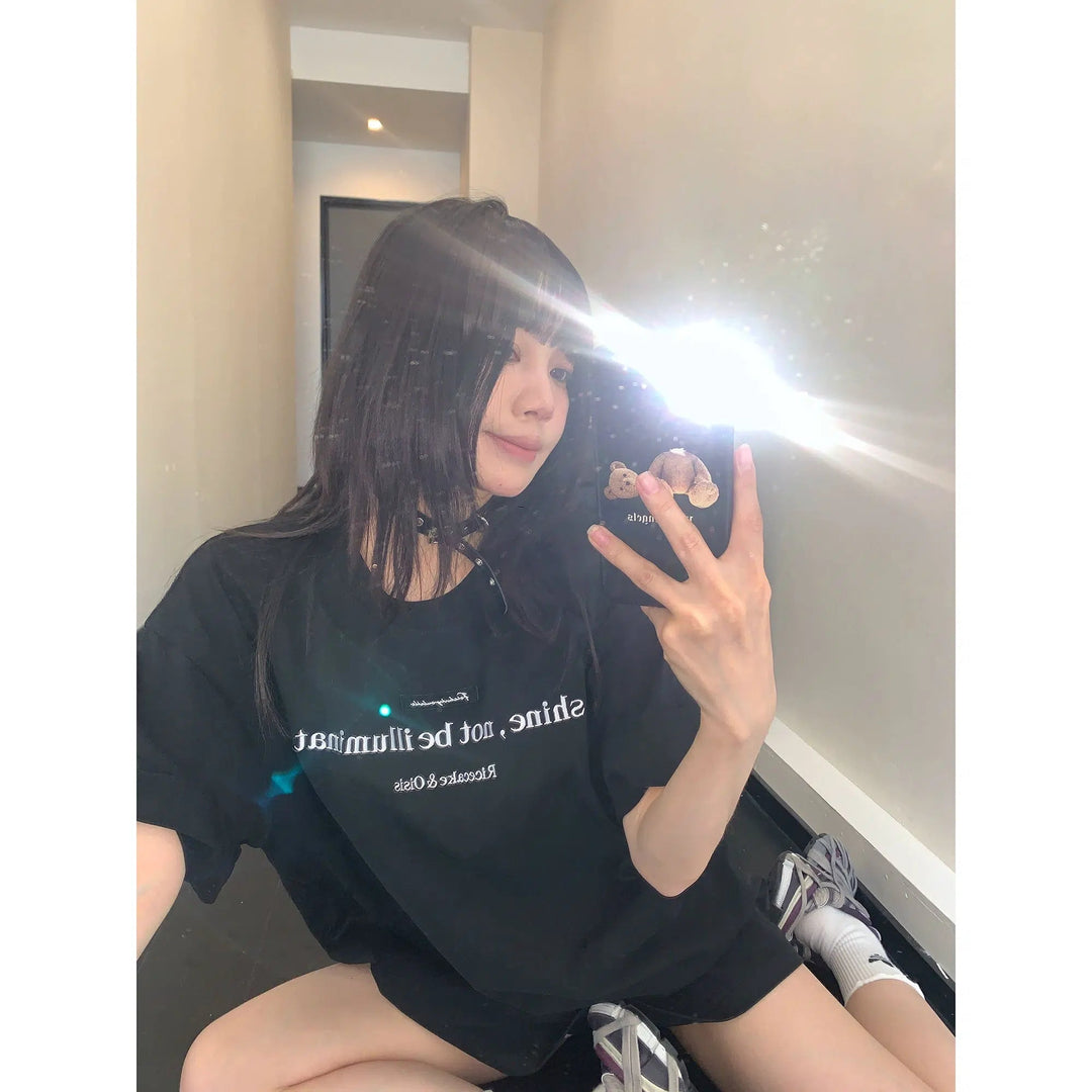 Letter Embroidered Oversized T-Shirt