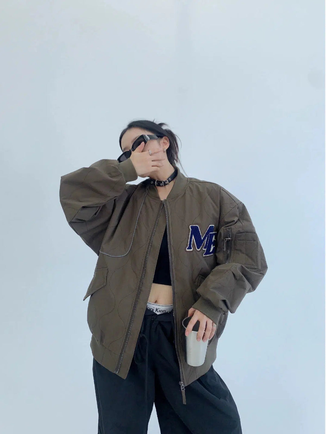 Letter Patch Oversized Bomber Coat