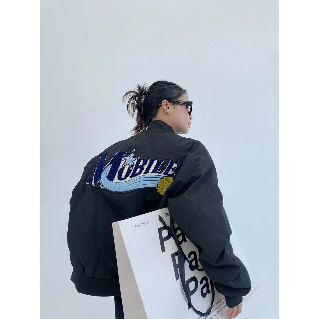 Letter Patch Oversized Bomber Coat