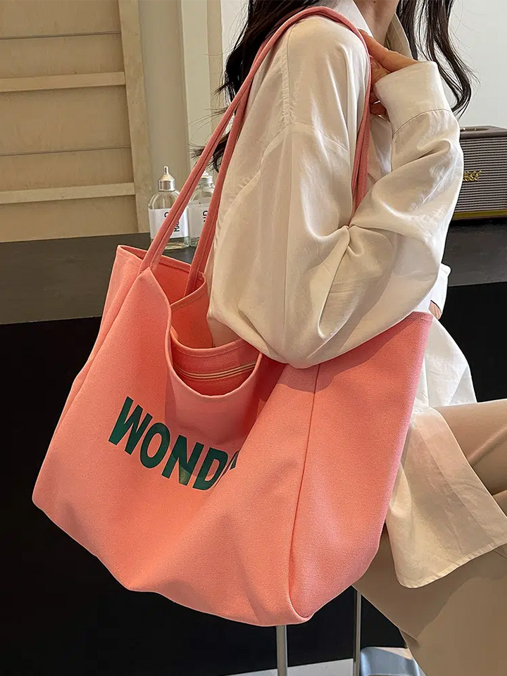 Letter Print Oversized Canvas Tote Bag