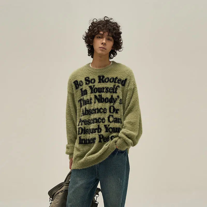 Letter Printed Furry Sweater