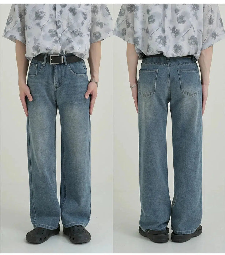 Light Blue Straight-Leg Denim Pants