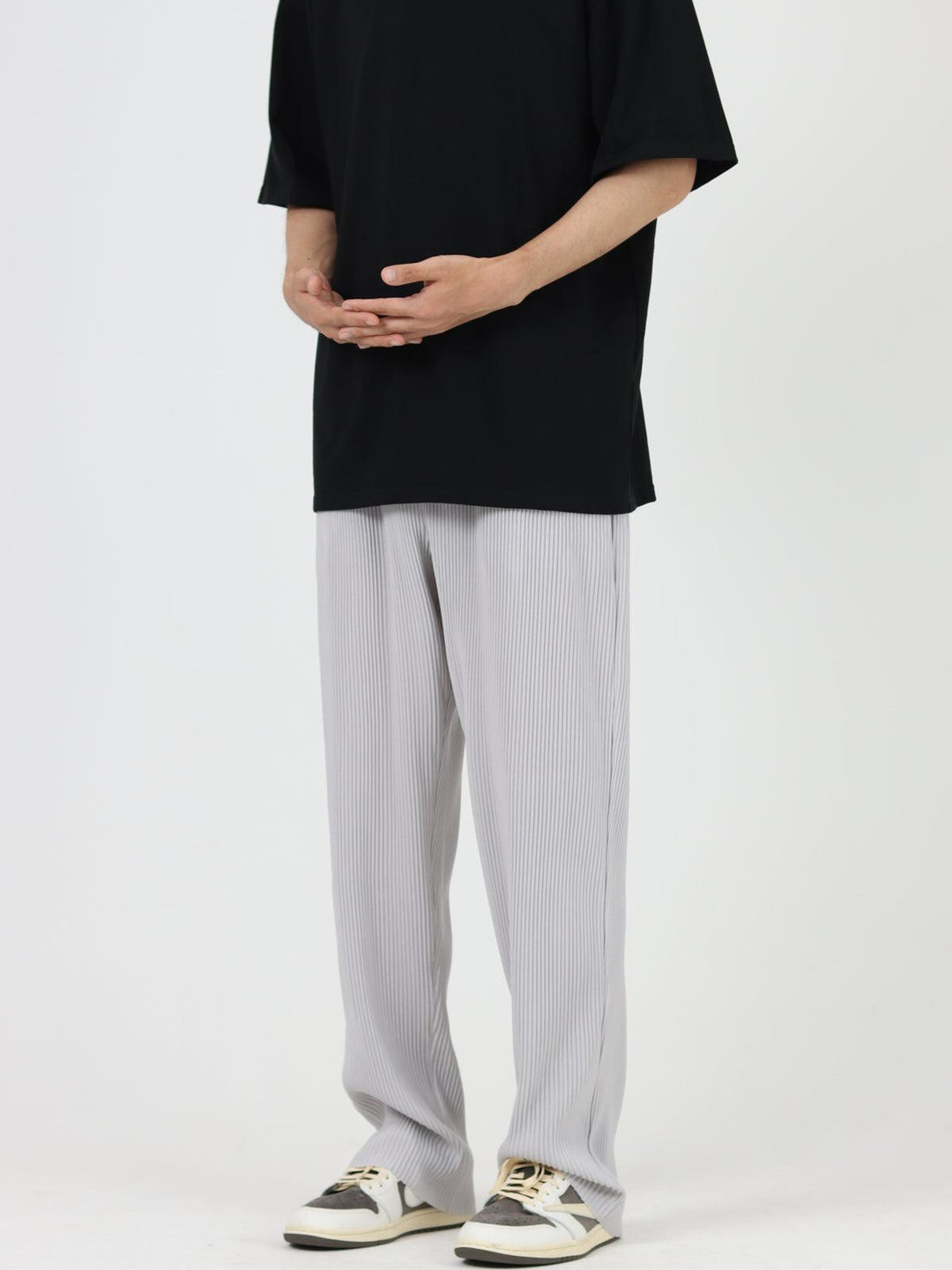 Light Gray Pleated Drape Slim Pants