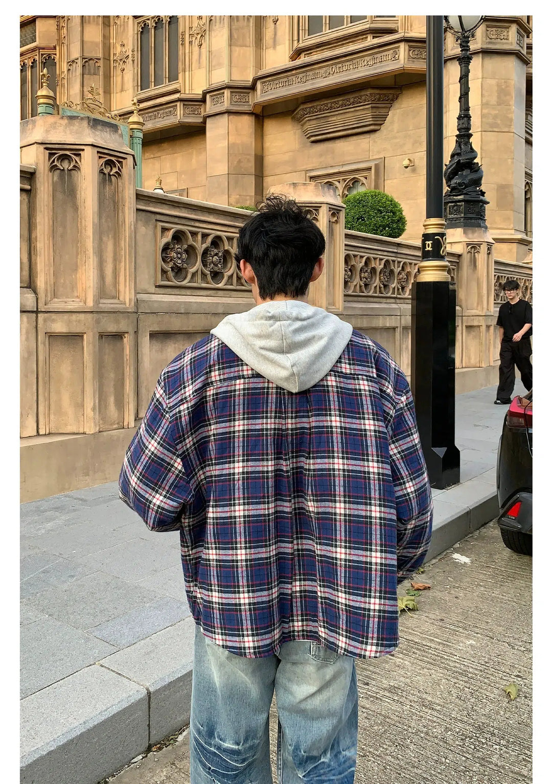 Lightweight Hooded Plaid Jacket