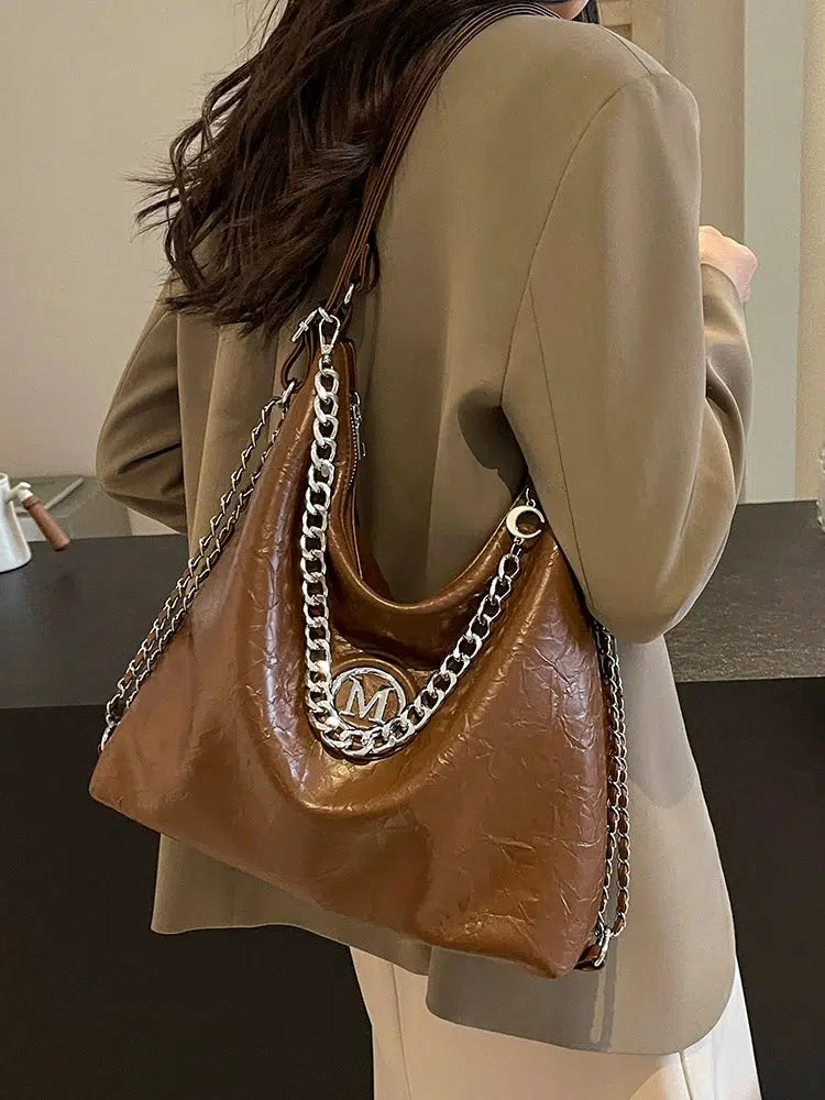 Logo Charm Chain Detail Shoulder Bag