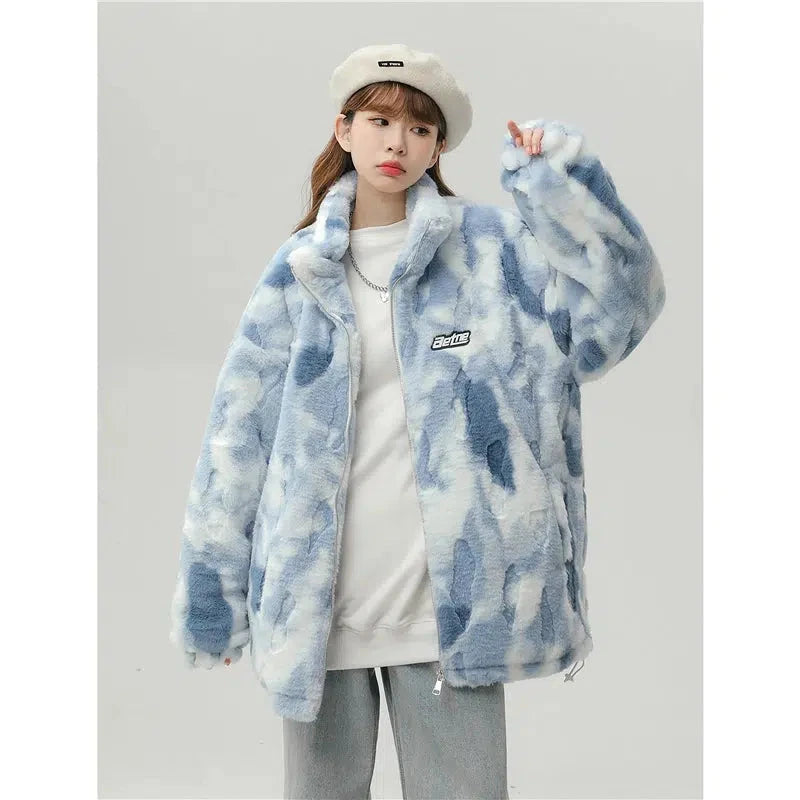 Logo Patch Faux Fur Zip-Up Coat