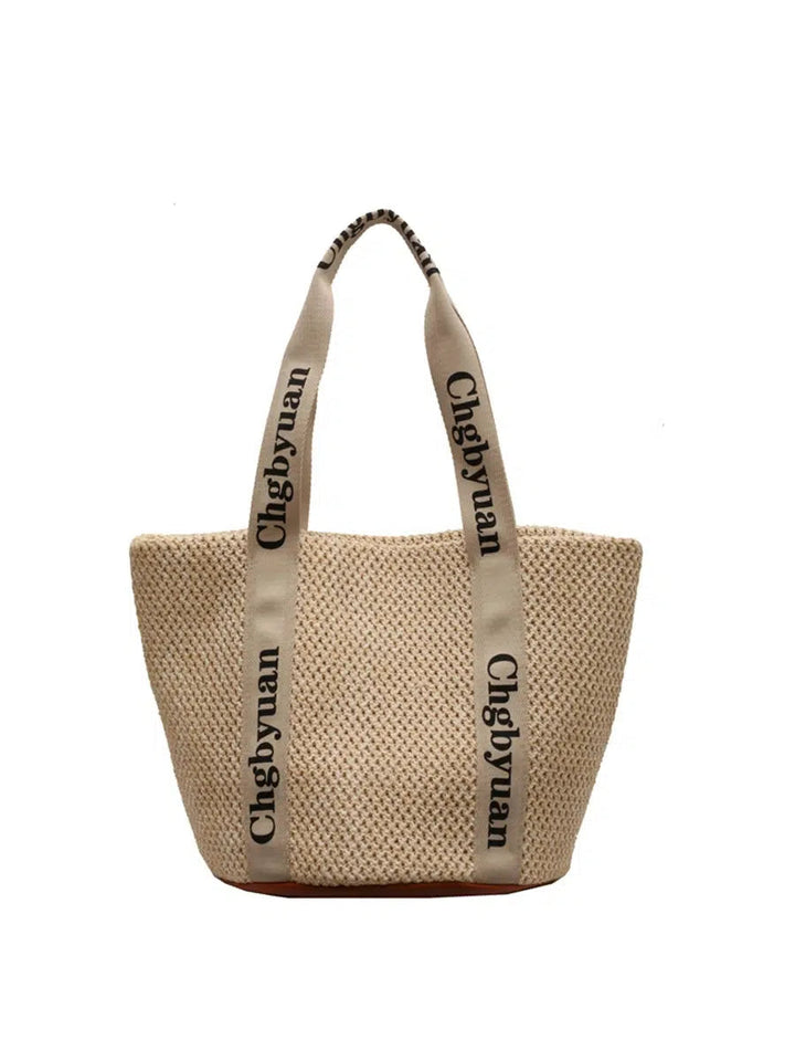 Logo Strap Handwoven Bucket Bag