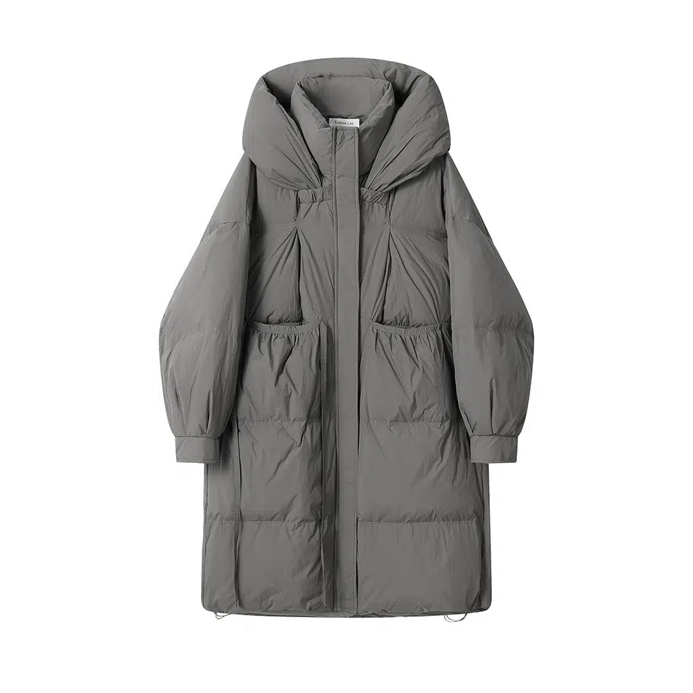 Long Hooded Pockets Down Jacket