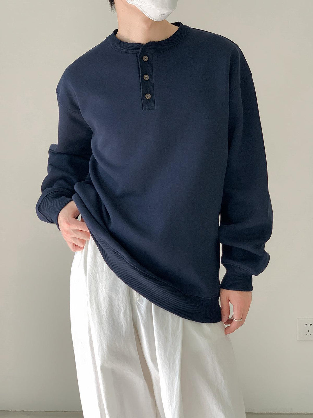 Long Sleeve Henley Neck Pullover