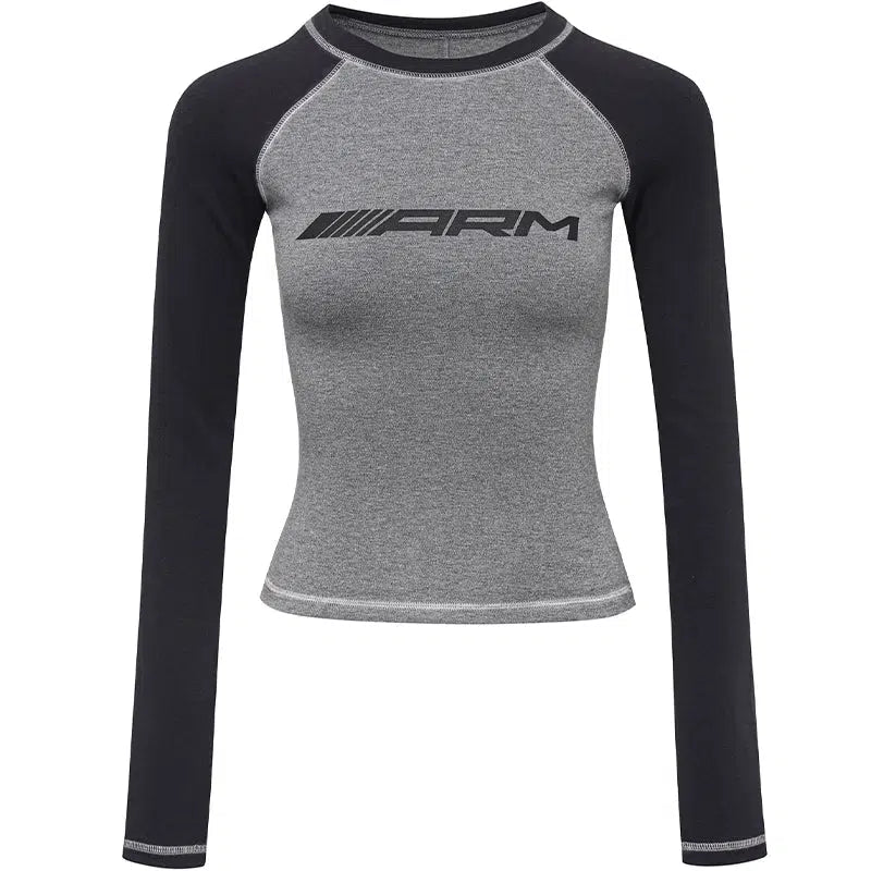 Long Sleeve Sporty Crew Neck Pullover with Contrast Piping and Logo Detail