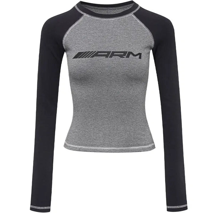 Long Sleeve Sporty Crew Neck Pullover with Contrast Piping and Logo Detail